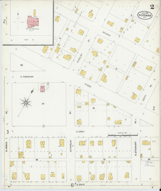 Sanborn Fire Insurance Map from Norman, Cleveland County, Oklahoma (1904), Sheet #0002 - Historic Sanborn Fire Insurance Map Print, vintage old map wall art, antique decor, genealogy gift, Oklahoma Oklahoma map