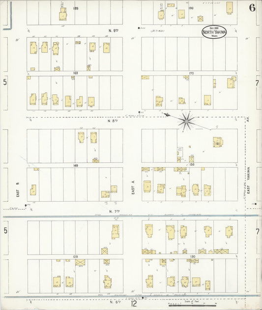 Sanborn Fire Insurance Map from North Yakima, Yakima County, Washington (1905), Sheet #0006 - Historic Sanborn Fire Insurance Map Print, vintage old map wall art, antique decor, genealogy gift, Washington Washington map
