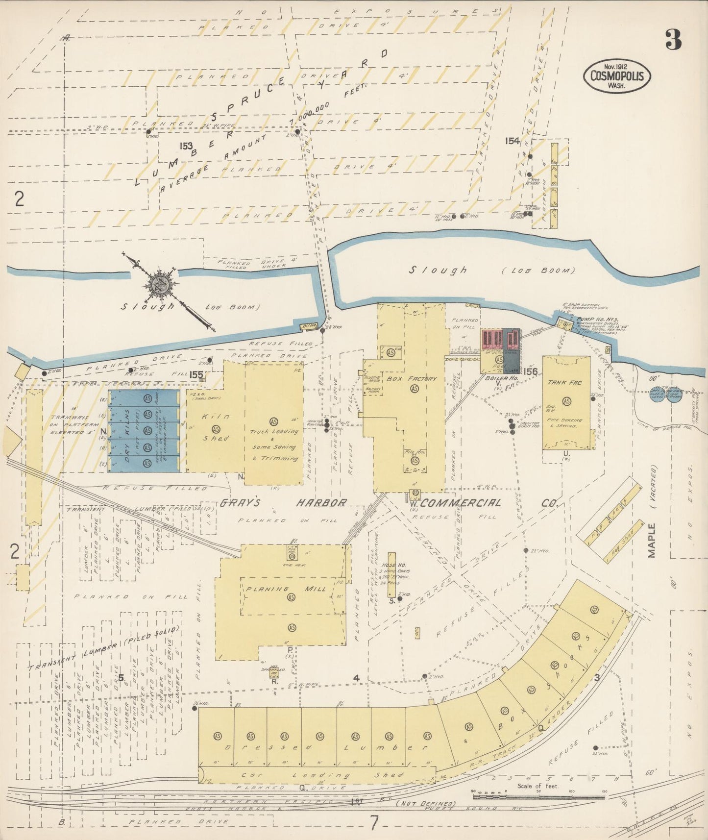 Sanborn Fire Insurance Map from Cosmopolis, Grays Harbor County, Washington (1912), Sheet #0003 - Complete Map Set gallery image, historic Sanborn map, vintage wall art, Washington Washington