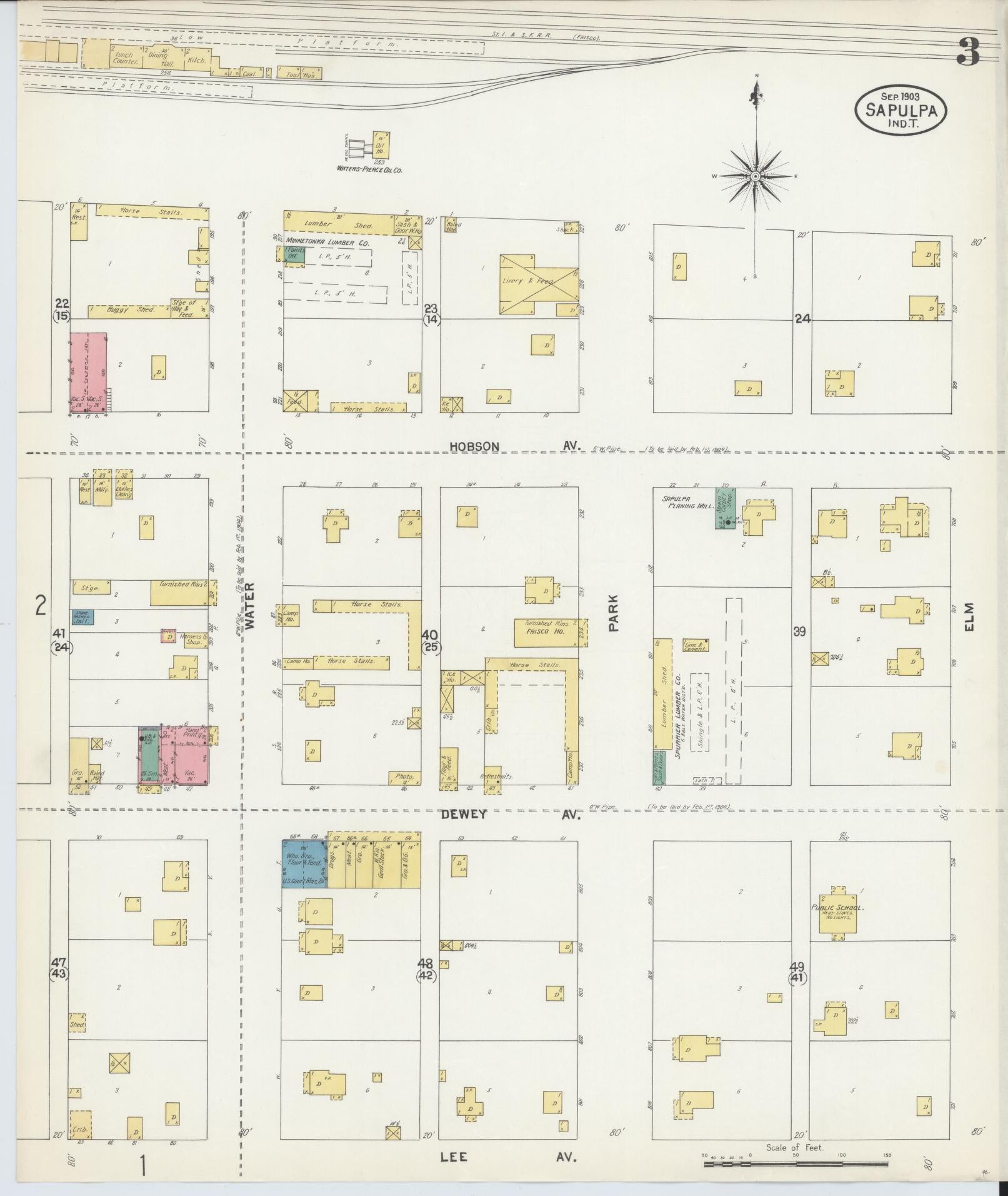 Sanborn Fire Insurance Map from Sapulpa, Creek County, Oklahoma (1903), Sheet #0003 - Complete Map Set gallery image, historic Sanborn map, vintage wall art, Oklahoma Oklahoma