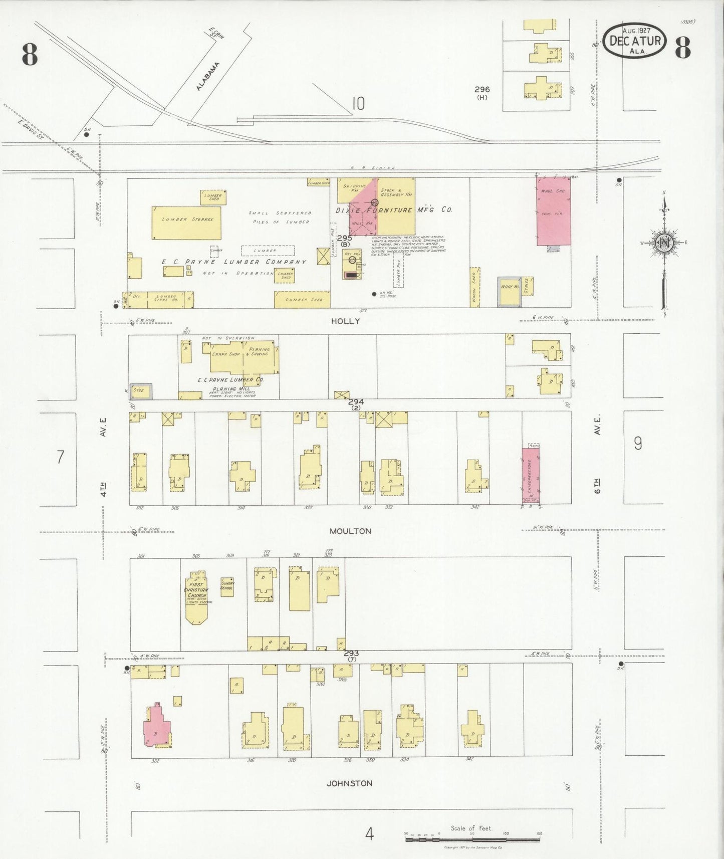 Sanborn Fire Insurance Map from Decatur, Morgan County, Alabama (1927), Sheet #0008 - Historic Sanborn Fire Insurance Map Print, vintage old map wall art, antique decor, genealogy gift, Alabama Alabama map