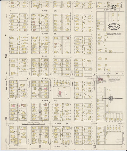 Sanborn Fire Insurance Map from Mattoon, Coles County, Illinois (1915), Sheet #0012 - Historic Sanborn Fire Insurance Map Print, vintage old map wall art, antique decor, genealogy gift, Illinois Illinois map