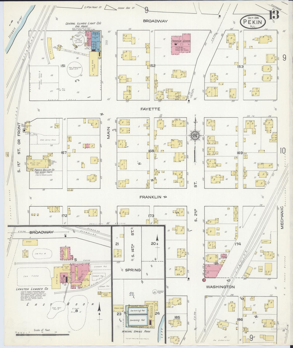 Sanborn Fire Insurance Map from Pekin, Tazewell County, Illinois (1916), Sheet #0013 - Complete Map Set gallery image, historic Sanborn map, vintage wall art, Illinois Illinois