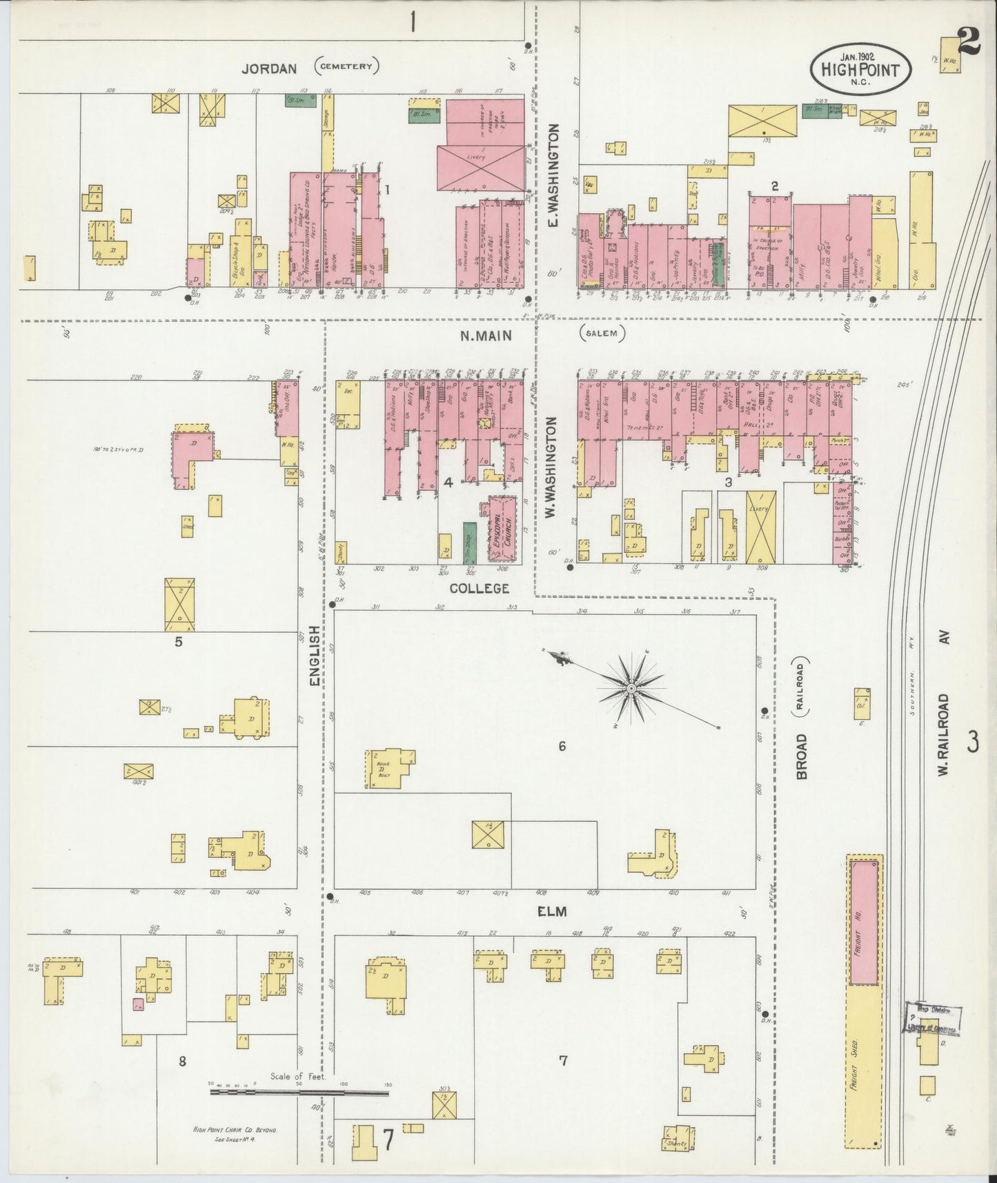 Sanborn Fire Insurance Map from High Point, Guilford County, North Carolina (1902), Sheet #0002 - Complete Map Set gallery image, historic Sanborn map, vintage wall art, North Carolina North Carolina