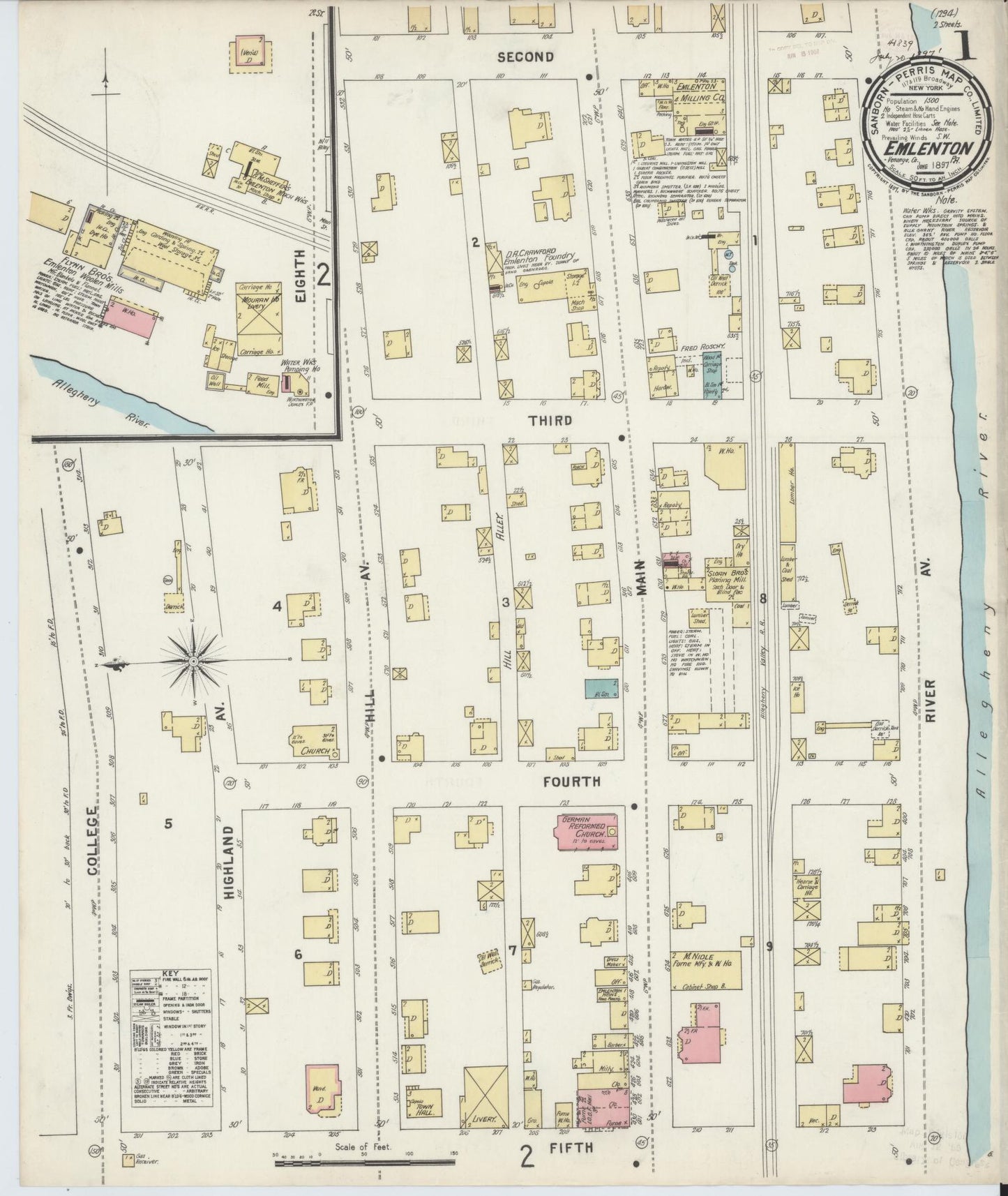 Sanborn Fire Insurance Map from Emlenton, Venango County, Pennsylvania (1897), Sheet #0001 - Historic Sanborn Fire Insurance Map Print, vintage old map wall art, antique decor, genealogy gift, Pennsylvania Pennsylvania map