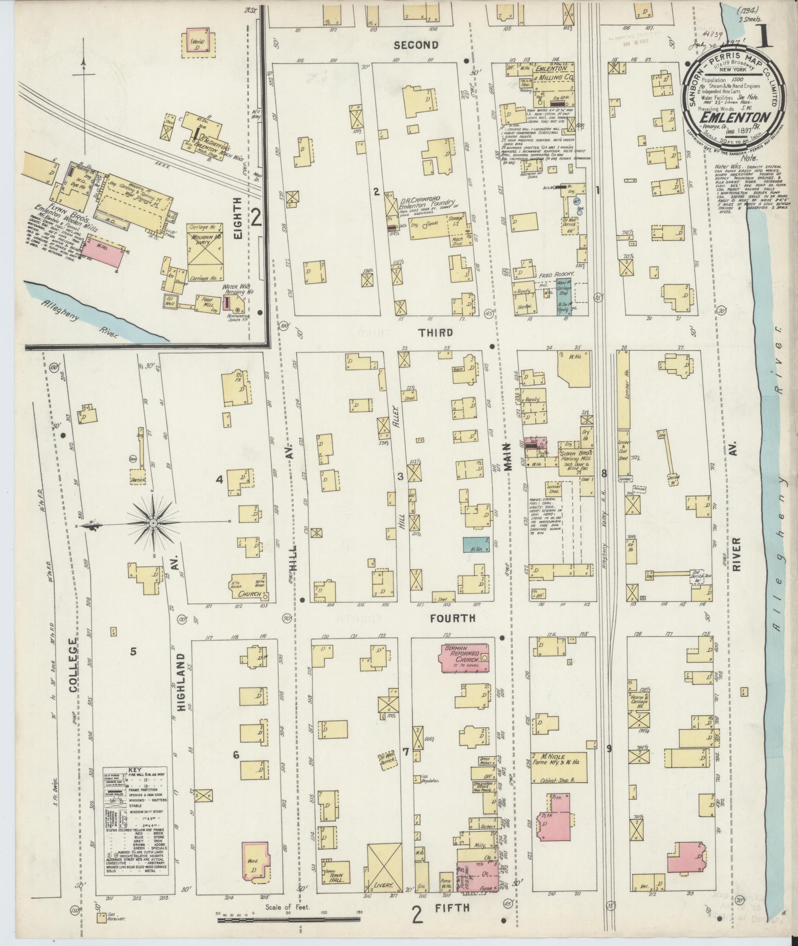 Sanborn Fire Insurance Map from Emlenton, Venango County, Pennsylvania (1897), Sheet #0001 - Historic Sanborn Fire Insurance Map Print, vintage old map wall art, antique decor, genealogy gift, Pennsylvania Pennsylvania map