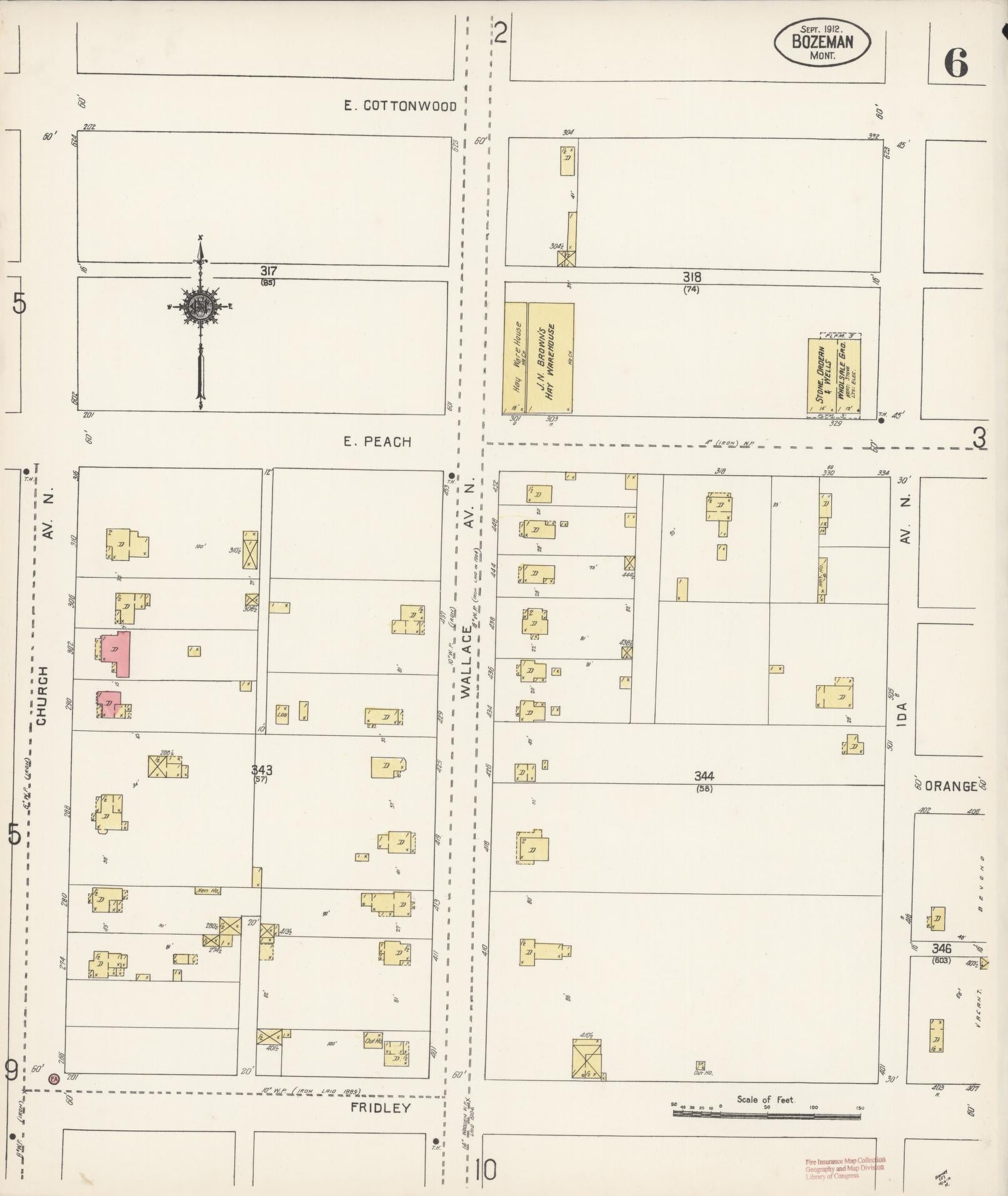 Sanborn Fire Insurance Map from Bozeman, Gallatin County, Montana (1912), Sheet #0006 - Complete Map Set gallery image, historic Sanborn map, vintage wall art, Montana Montana