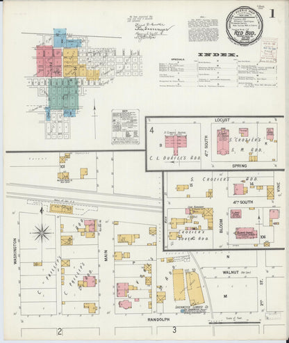 Sanborn Fire Insurance Map from Red Bud, Randolph County, Illinois (1900), Sheet #0001 - Historic Sanborn Fire Insurance Map Print, vintage old map wall art, antique decor, genealogy gift, Illinois Illinois map