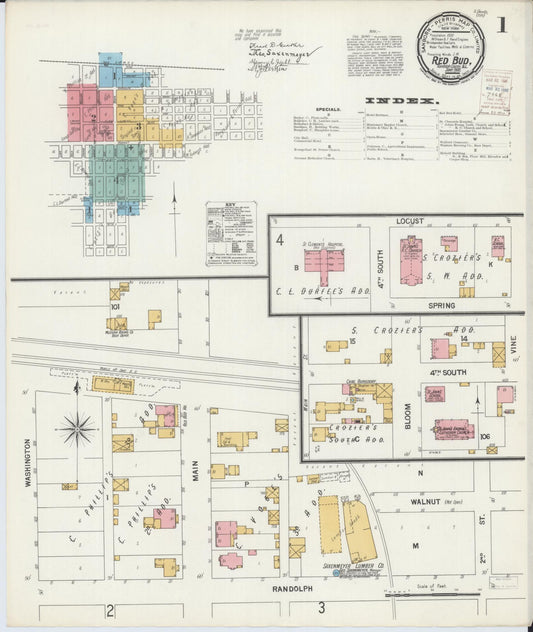 Sanborn Fire Insurance Map from Red Bud, Randolph County, Illinois (1900), Sheet #0001 - Historic Sanborn Fire Insurance Map Print, vintage old map wall art, antique decor, genealogy gift, Illinois Illinois map