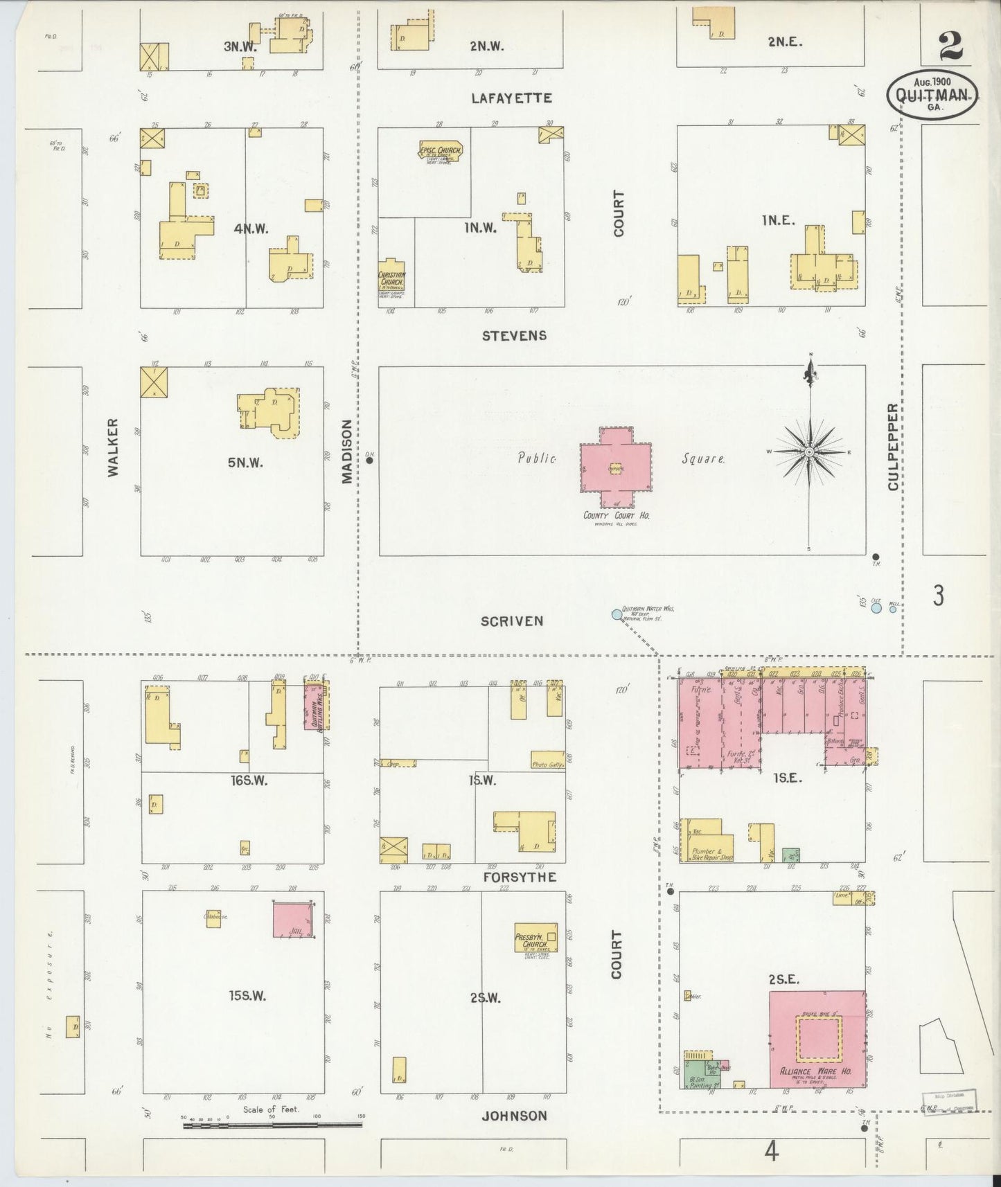 Sanborn Fire Insurance Map from Quitman, Brooks County, Georgia (1900), Sheet #0002 - Complete Map Set gallery image, historic Sanborn map, vintage wall art, Georgia Georgia