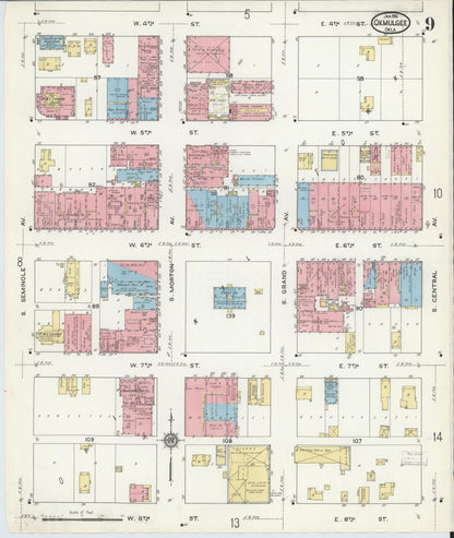 Sanborn Fire Insurance Map from Okmulgee, Okmulgee County, Oklahoma (1916), Sheet #0009 - Complete Map Set gallery image, historic Sanborn map, vintage wall art, Oklahoma Oklahoma