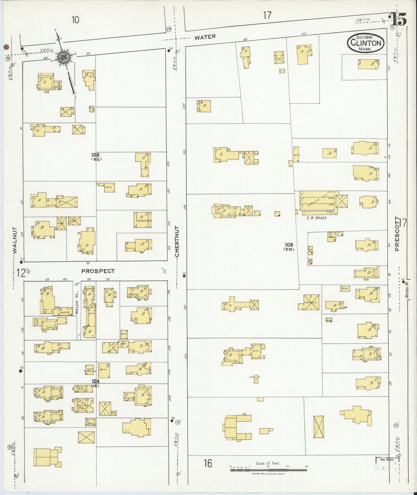 Sanborn Fire Insurance Map from Clinton, Worcester County, Massachusetts (1919), Sheet #0015 - Historic Sanborn Fire Insurance Map Print, vintage old map wall art, antique decor, genealogy gift, Massachusetts Massachusetts map