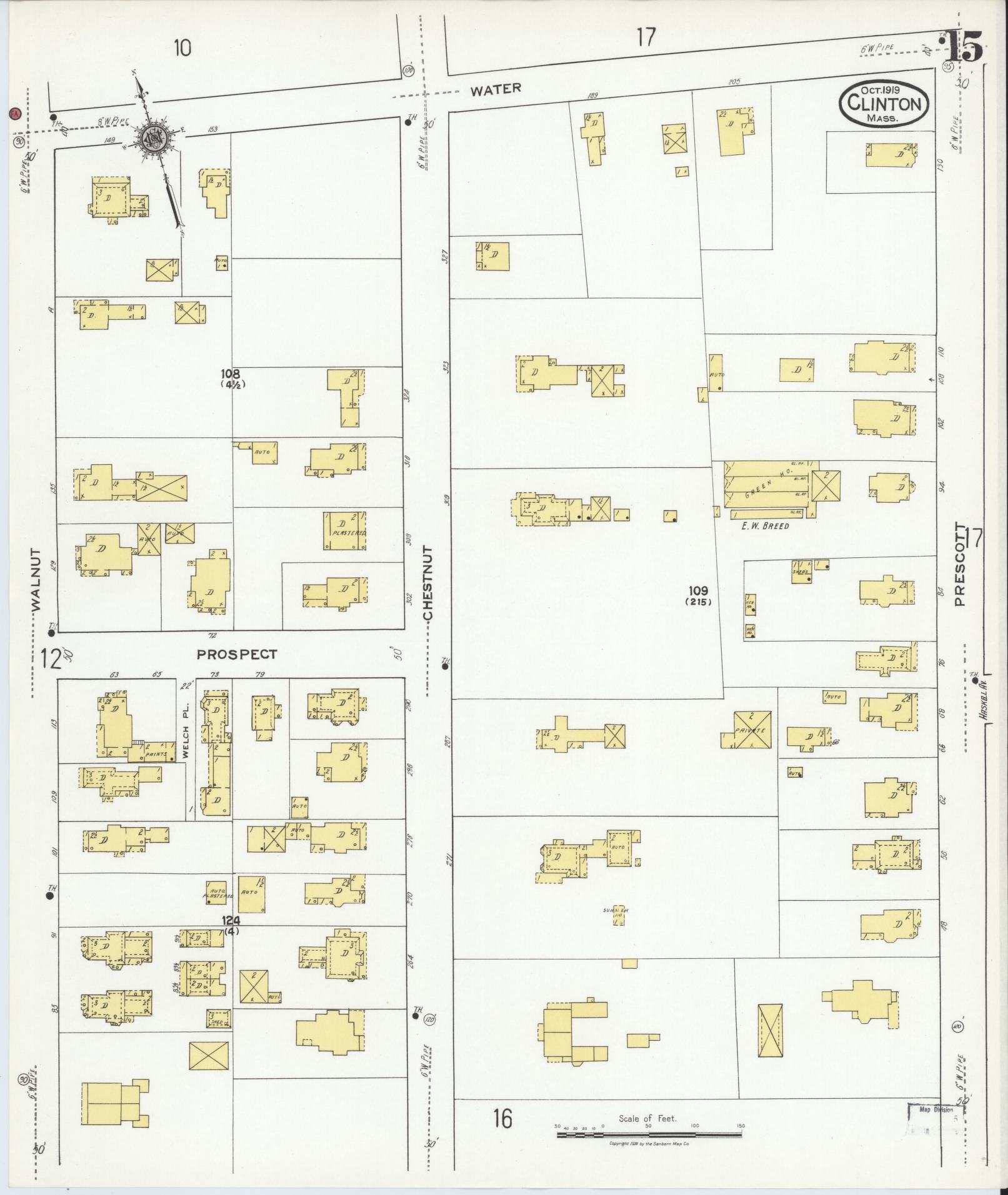 Sanborn Fire Insurance Map from Clinton, Worcester County, Massachusetts (1919), Sheet #0015 - Historic Sanborn Fire Insurance Map Print, vintage old map wall art, antique decor, genealogy gift, Massachusetts Massachusetts map