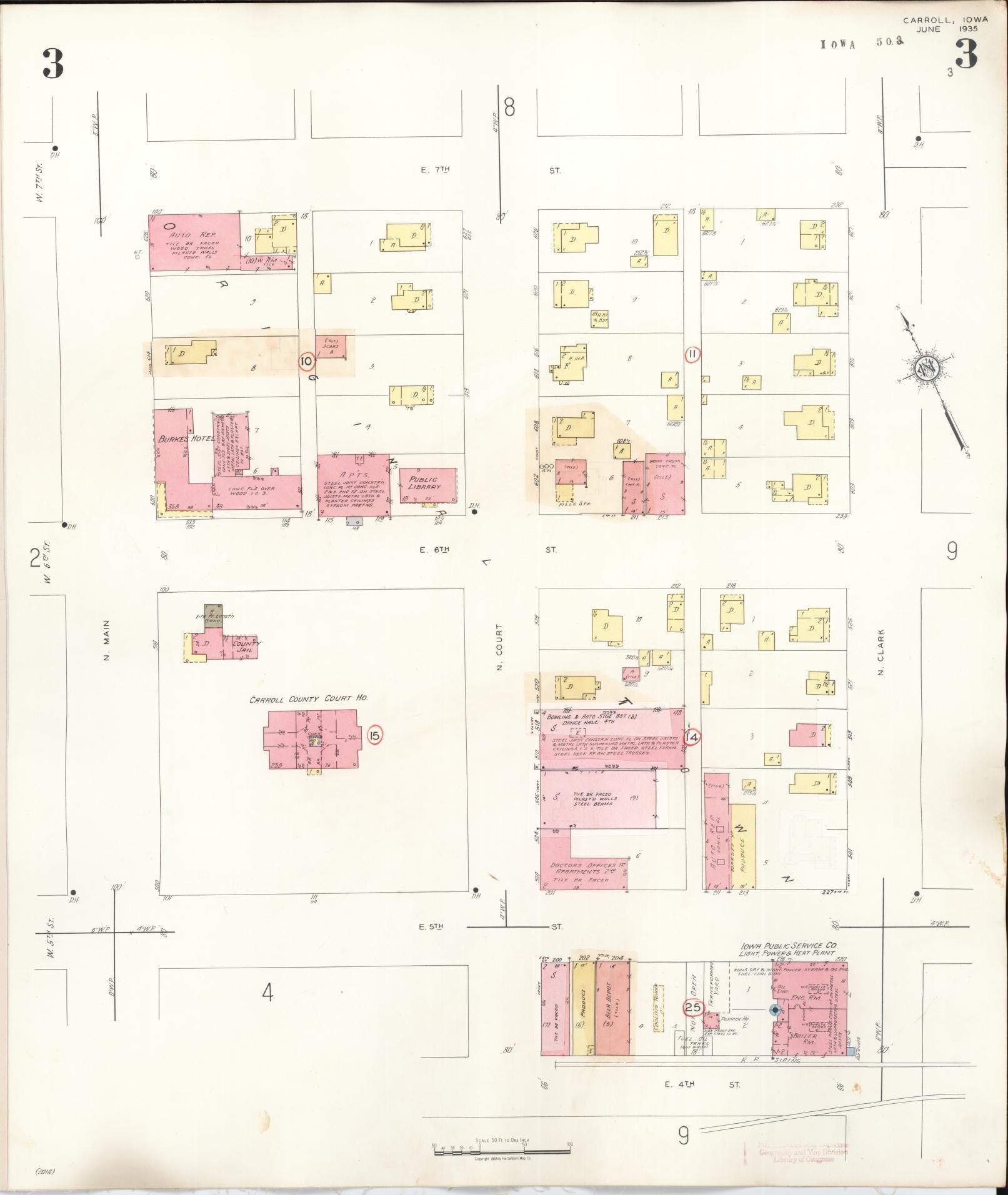 Sanborn Fire Insurance Map from Carroll, Carroll County, Iowa (1948), Sheet #0003 - Historic Sanborn Fire Insurance Map Print, vintage old map wall art