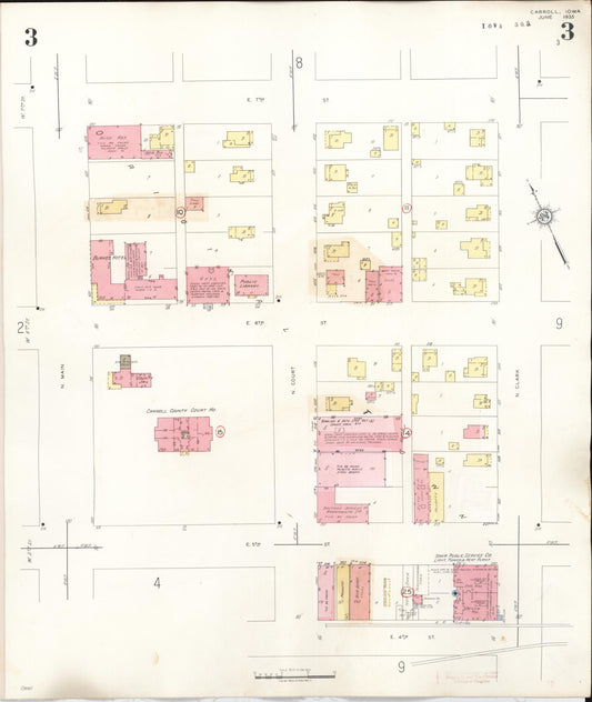 Sanborn Fire Insurance Map from Carroll, Carroll County, Iowa (1948), Sheet #0003 - Historic Sanborn Fire Insurance Map Print, vintage old map wall art