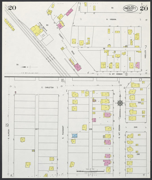 Sanborn Fire Insurance Map from Prescott, Yavapai County, Arizona (1924), Sheet #0020 - Historic Sanborn Fire Insurance Map Print, vintage old map wall art, antique decor, genealogy gift, Arizona Arizona map