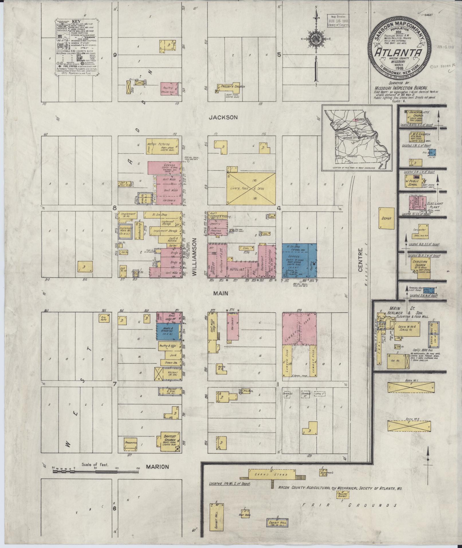 Sanborn Fire Insurance Map from Atlanta, Macon County, Missouri (1918), Sheet #0001 - Historic Sanborn Fire Insurance Map Print, vintage old map wall art, antique decor, genealogy gift, Missouri Missouri map