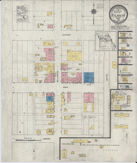 Sanborn Fire Insurance Map from Atlanta, Macon County, Missouri (1918), Sheet #0001 - Historic Sanborn Fire Insurance Map Print, vintage old map wall art, antique decor, genealogy gift, Missouri Missouri map
