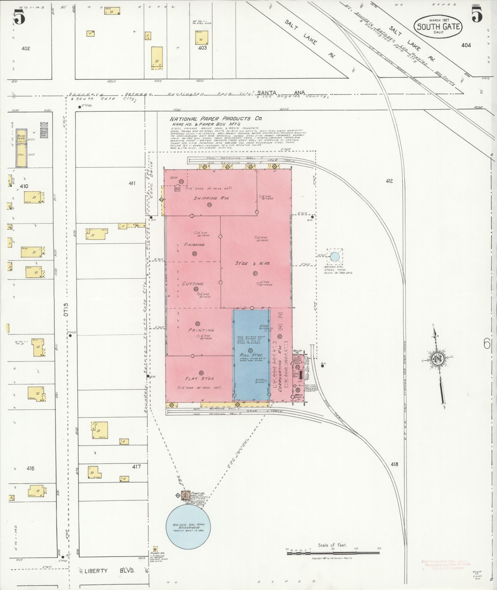 Sanborn Fire Insurance Map from South Gate, Los Angeles County, California (1927), Sheet #0005 - Complete Map Set gallery image, historic Sanborn map, vintage wall art, California California