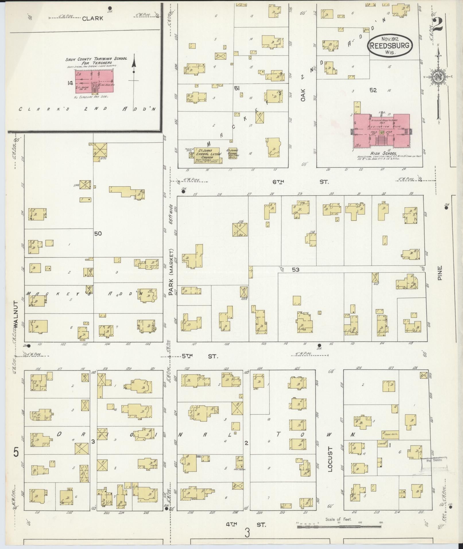 Sanborn Fire Insurance Map from Reedsburg, Sauk County, Wisconsin (1912), Sheet #0002 - Historic Sanborn Fire Insurance Map Print, vintage old map wall art, antique decor, genealogy gift, Wisconsin Wisconsin map
