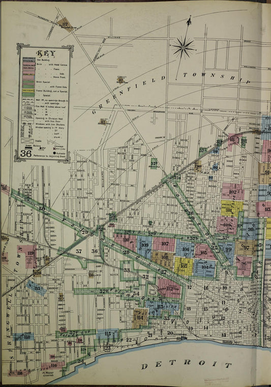 Sanborn Fire Insurance Map from Detroit, Wayne County, Michigan (1889), Sheet #0001 - Historic Sanborn Fire Insurance Map Print, vintage old map wall art, antique decor, genealogy gift, Michigan Michigan map