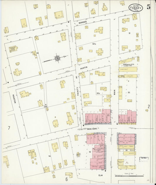 Sanborn Fire Insurance Map from Forney, Kaufman County, Texas (1912), Sheet #0005 - Historic Sanborn Fire Insurance Map Print, vintage old map wall art, antique decor, genealogy gift, Texas Texas map