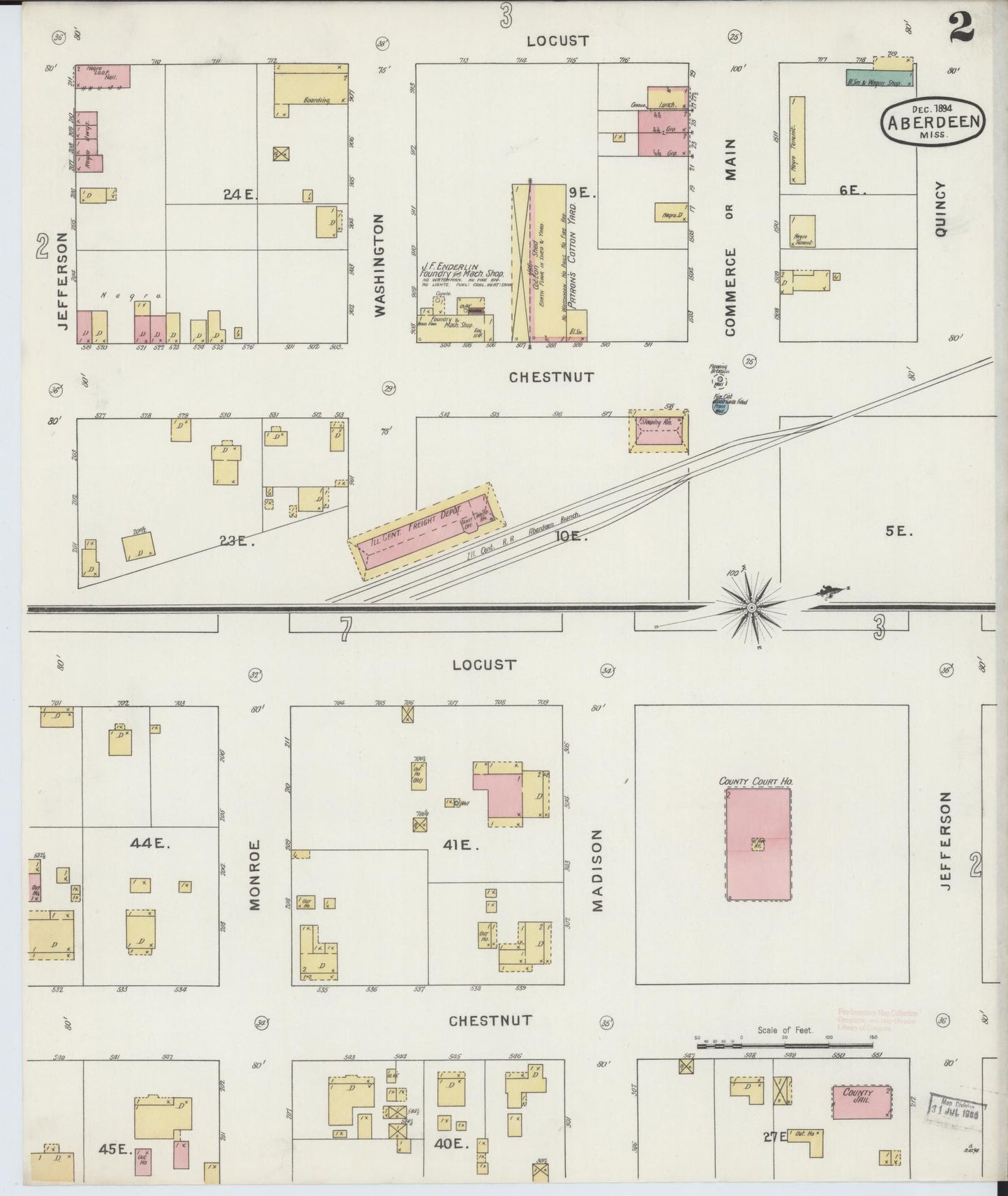 Sanborn Fire Insurance Map from Aberdeen, Monroe County, Mississippi (1894), Sheet #0002 - Complete Map Set gallery image, historic Sanborn map, vintage wall art, Mississippi Mississippi