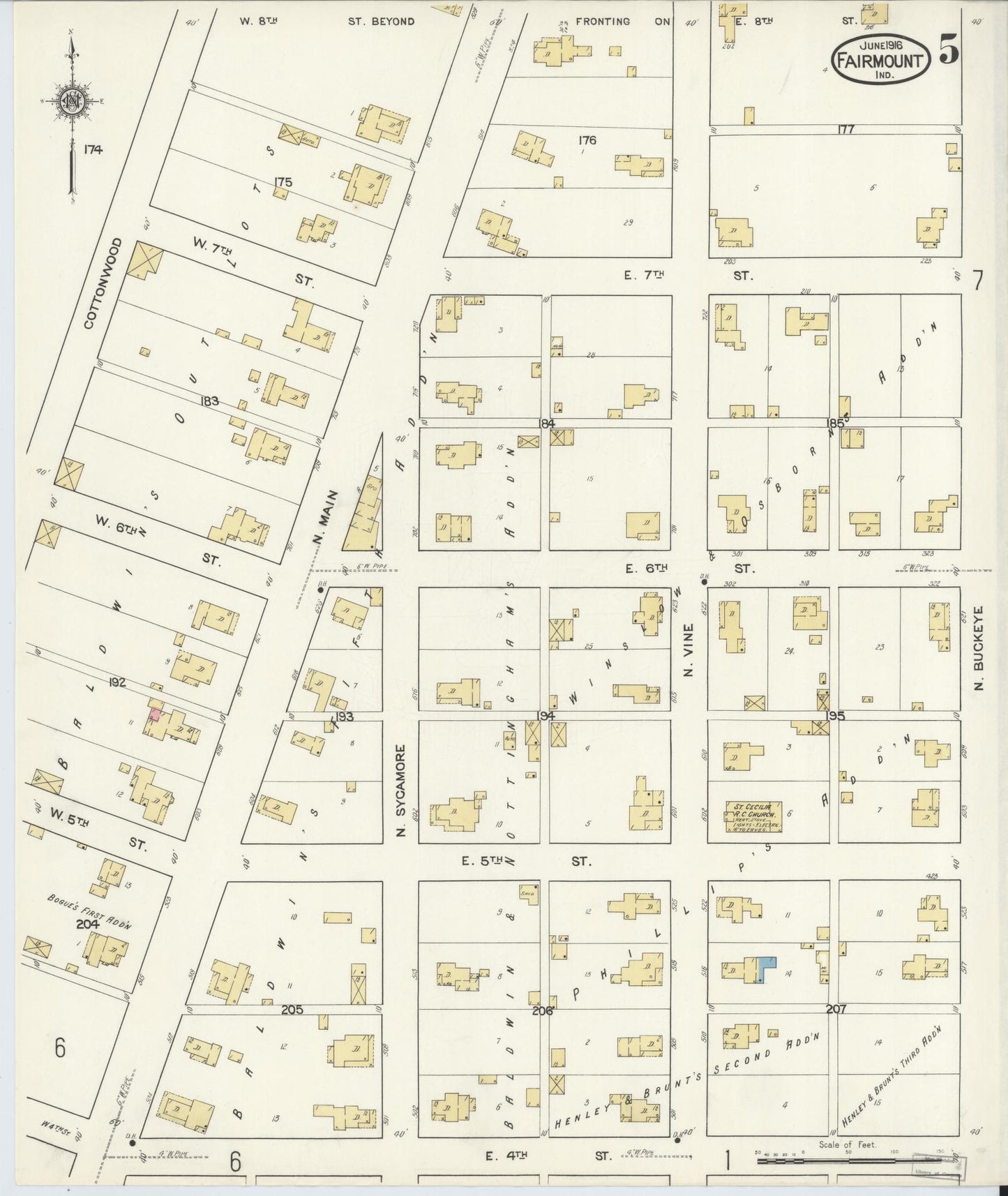 Sanborn Fire Insurance Map from Fairmount, Grant County, Indiana (1916), Sheet #0005 - Historic Sanborn Fire Insurance Map Print, vintage old map wall art, antique decor, genealogy gift, Indiana Indiana map