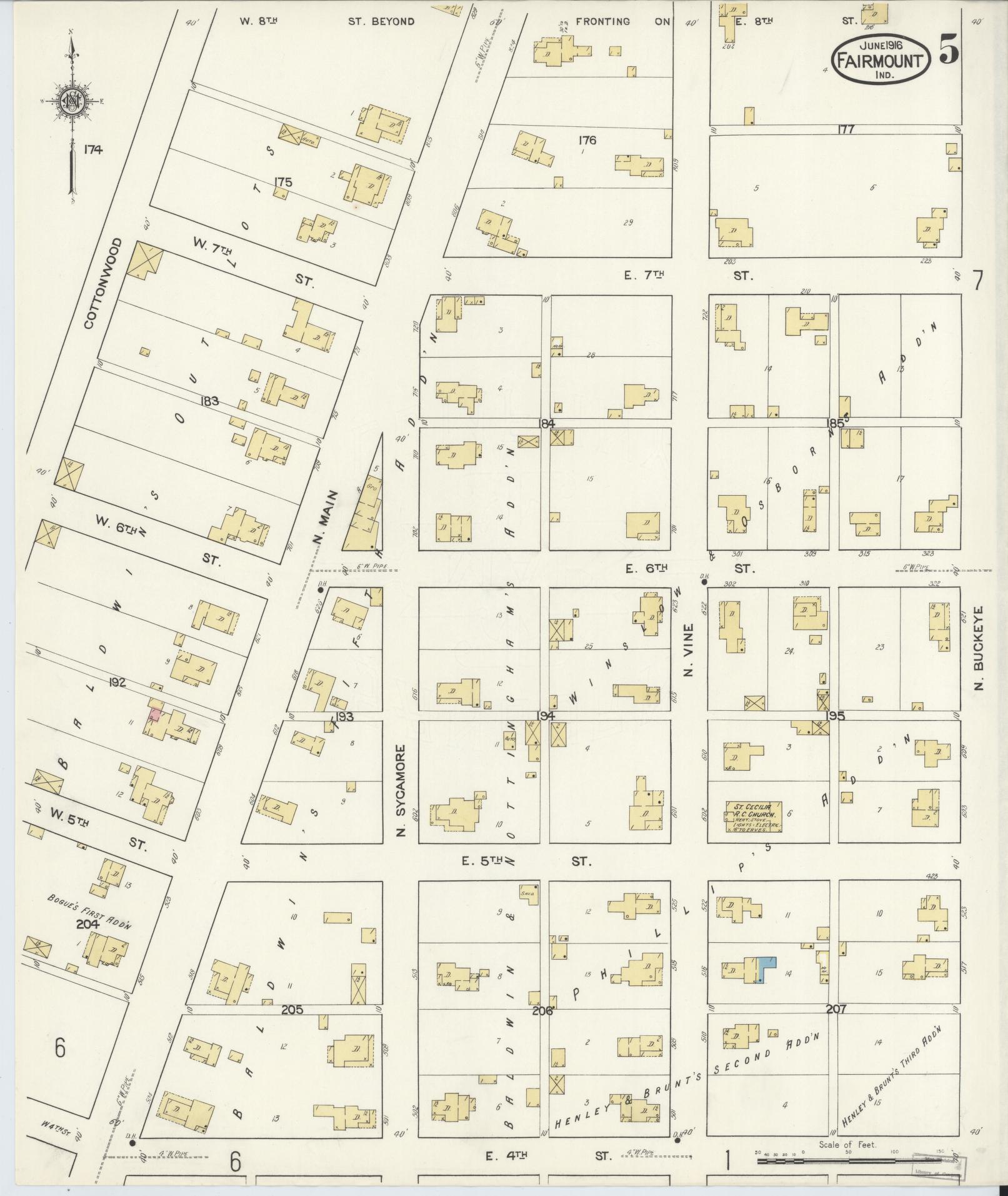 Sanborn Fire Insurance Map from Fairmount, Grant County, Indiana (1916), Sheet #0005 - Historic Sanborn Fire Insurance Map Print, vintage old map wall art, antique decor, genealogy gift, Indiana Indiana map