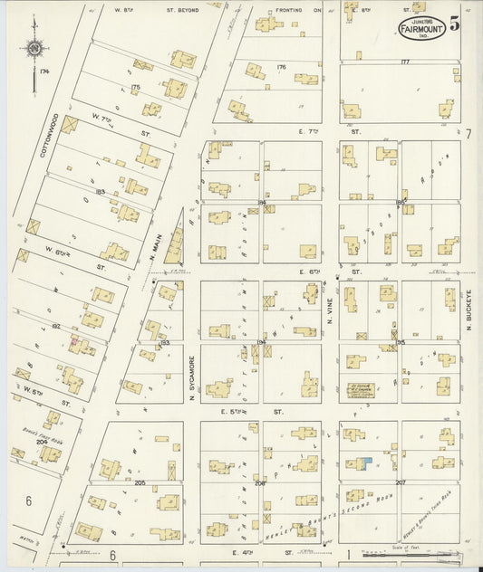 Sanborn Fire Insurance Map from Fairmount, Grant County, Indiana (1916), Sheet #0005 - Historic Sanborn Fire Insurance Map Print, vintage old map wall art, antique decor, genealogy gift, Indiana Indiana map