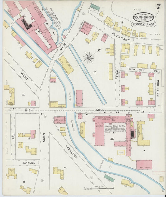Sanborn Fire Insurance Map from Southbridge, Worcester County, Massachusetts (1894), Sheet #0007 - Historic Sanborn Fire Insurance Map Print, vintage old map wall art, antique decor, genealogy gift, Massachusetts Massachusetts map