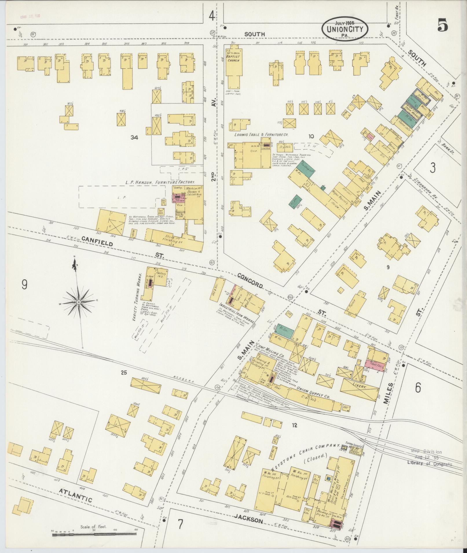 Sanborn Fire Insurance Map from Union City, Erie County, Pennsylvania (1905), Sheet #0005 - Complete Map Set gallery image, historic Sanborn map, vintage wall art, Pennsylvania Pennsylvania