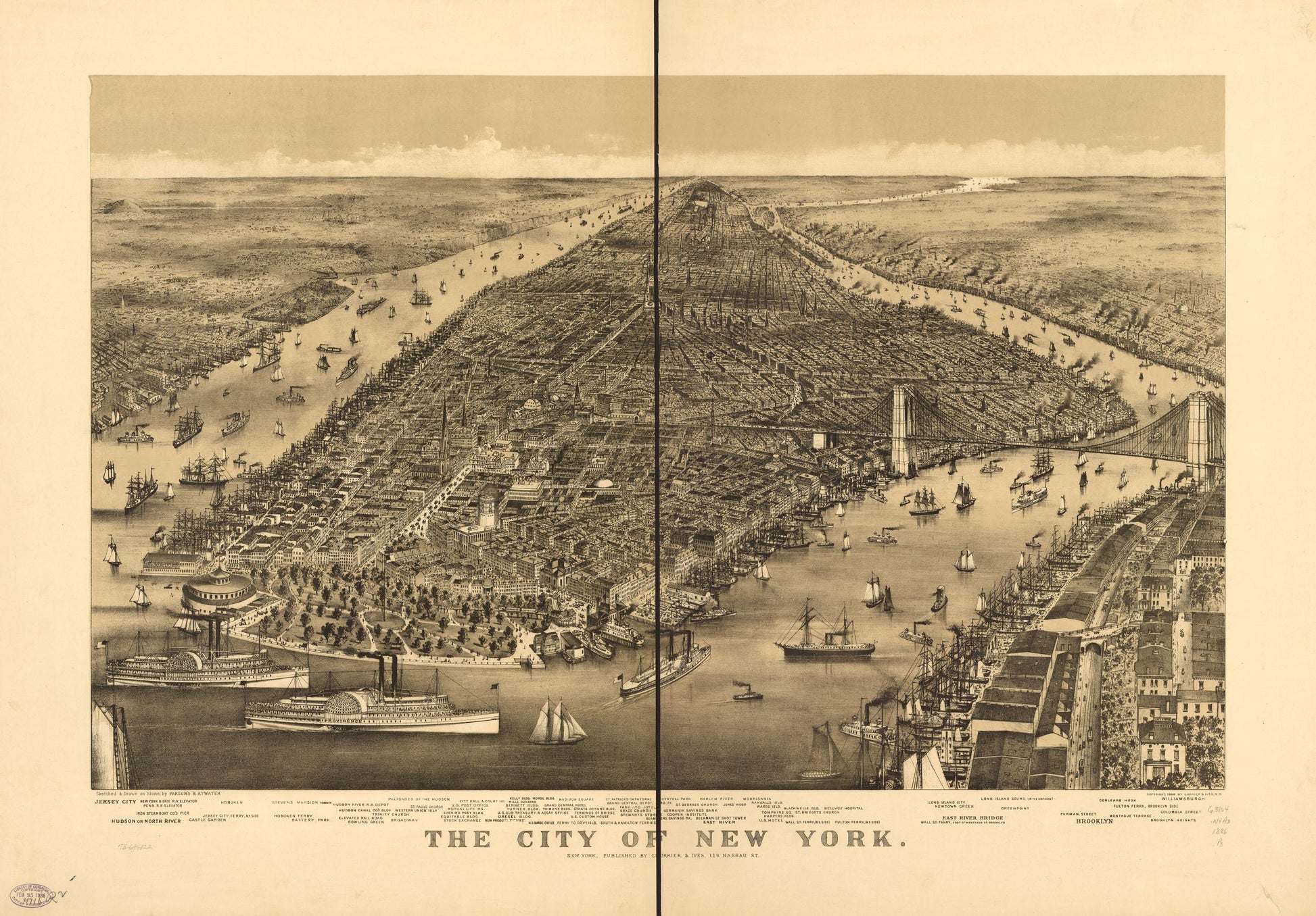 The city of New York. (1886) – Historic Bird’s-Eye View Panorama Print