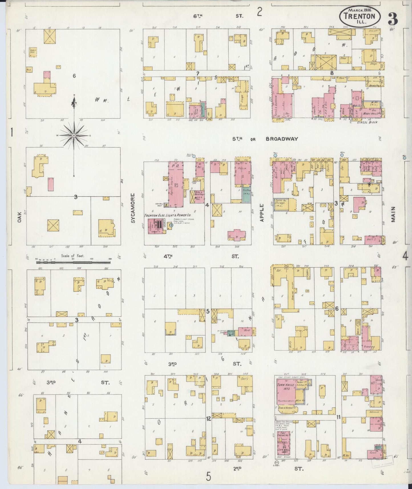 Sanborn Fire Insurance Map from Trenton, Clinton County, Illinois (1906), Sheet #0003 - Historic Sanborn Fire Insurance Map Print, vintage old map wall art, antique decor, genealogy gift, Illinois Illinois map