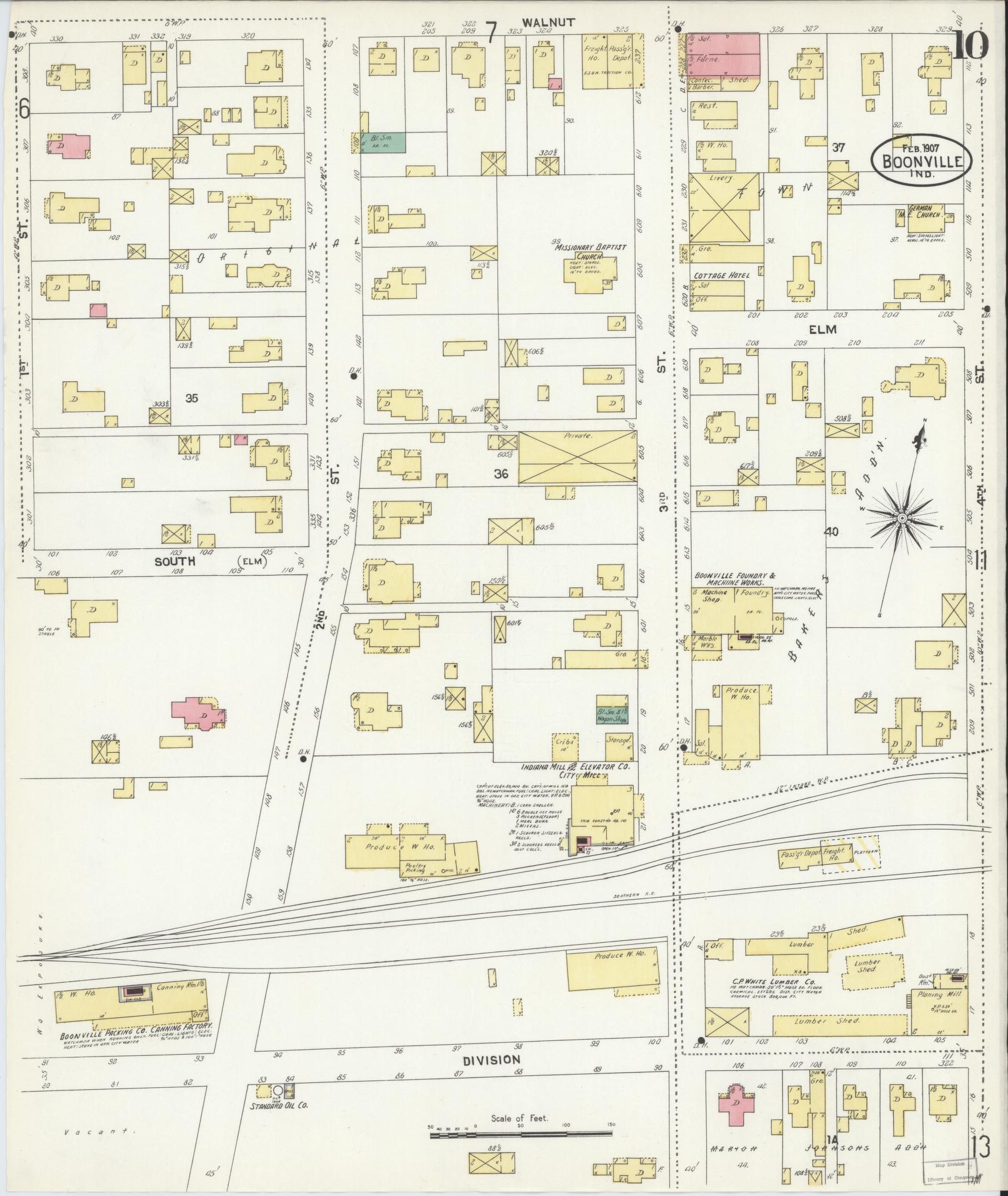 Sanborn Fire Insurance Map from Boonville, Warrick County, Indiana (1907), Sheet #0010 - Complete Map Set gallery image, historic Sanborn map, vintage wall art, Indiana Indiana