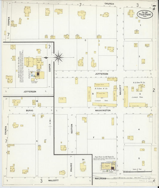 Sanborn Fire Insurance Map from Pilot Point, Denton County, Texas (1907), Sheet #0007 - Historic Sanborn Fire Insurance Map Print, vintage old map wall art, antique decor, genealogy gift, Texas Texas map