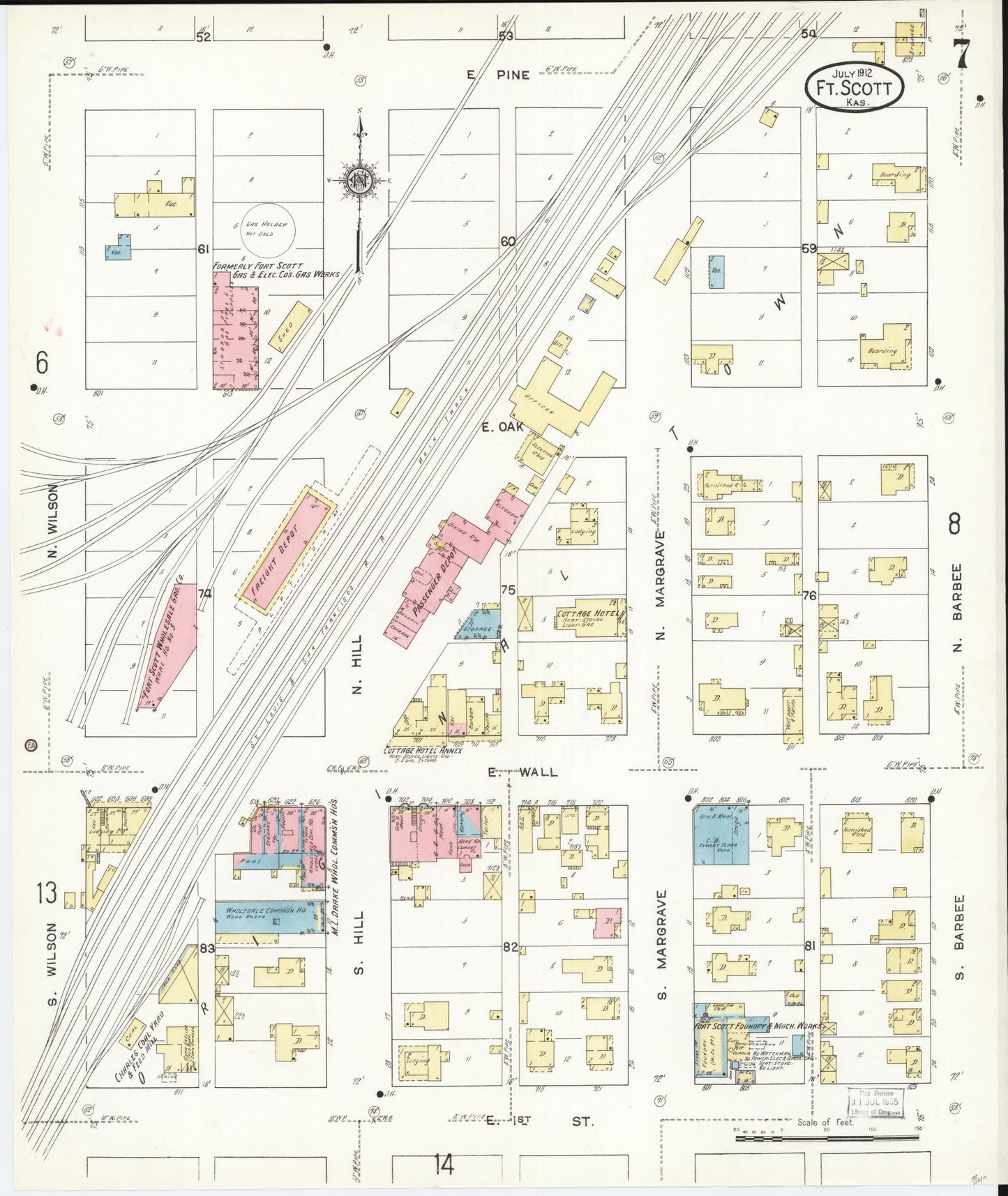 Sanborn Fire Insurance Map from Fort Scott, Bourbon County, Kansas (1912), Sheet #0007 - Complete Map Set gallery image, historic Sanborn map, vintage wall art, Kansas Kansas
