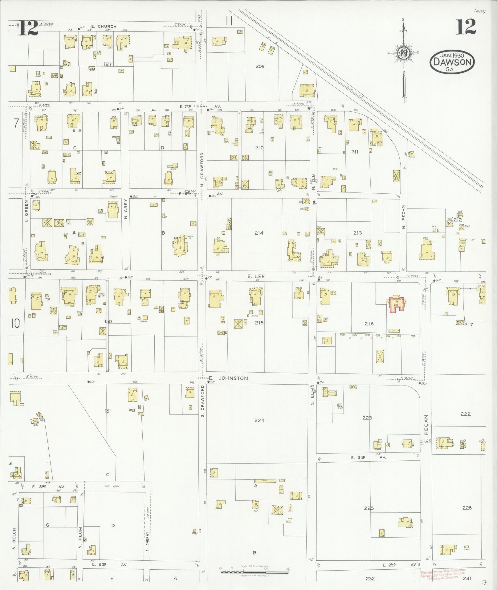 Sanborn Fire Insurance Map from Dawson, Terrell County, Georgia (1930), Sheet #0012 - Complete Map Set gallery image, historic Sanborn map, vintage wall art, Georgia Georgia