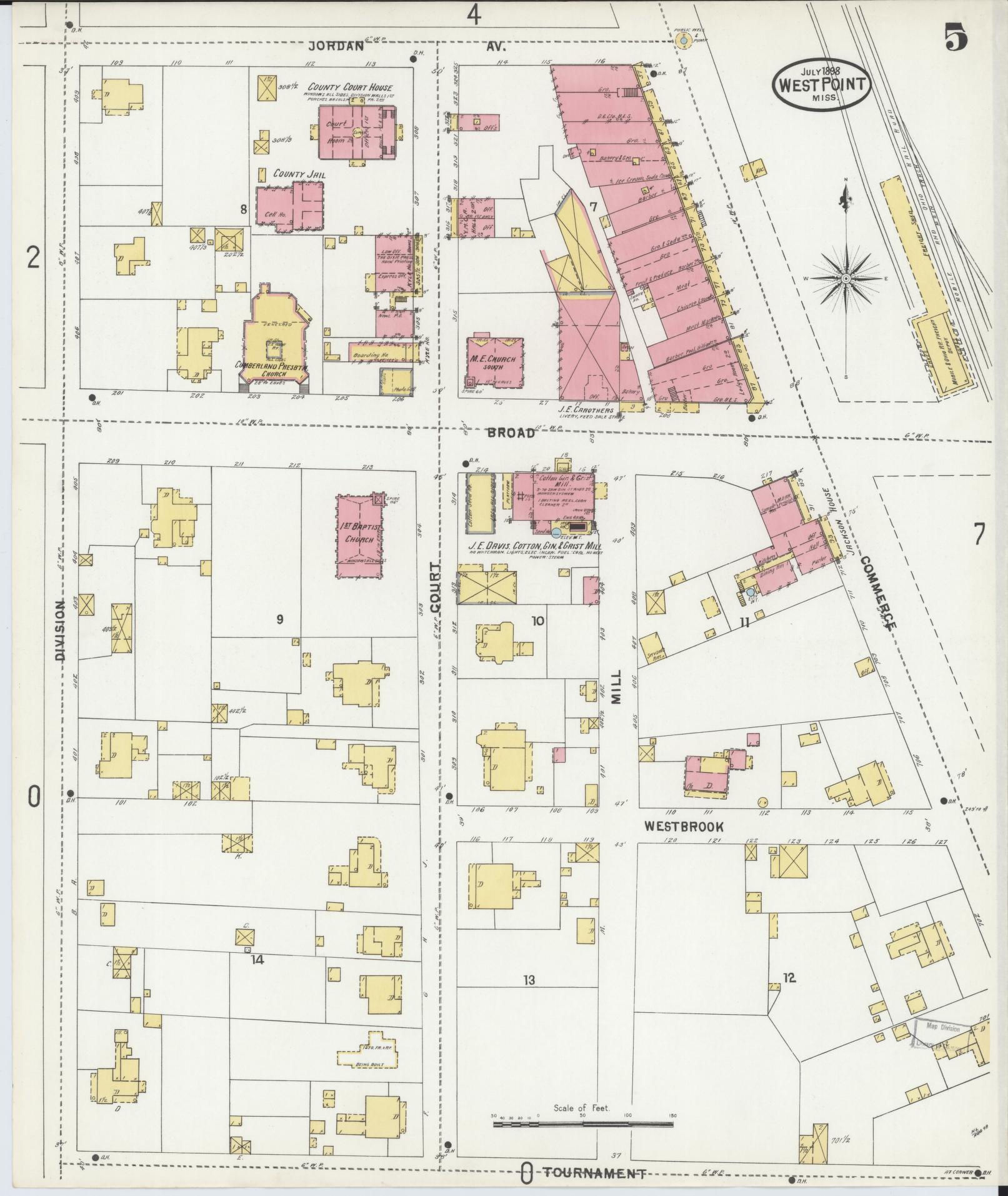 Sanborn Fire Insurance Map from West Point, Clay County, Mississippi (1898), Sheet #0005 - Complete Map Set gallery image, historic Sanborn map, vintage wall art, Mississippi Mississippi