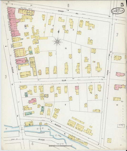 Sanborn Fire Insurance Map from Lowville, Lewis County, New York (1895), Sheet #0005 - Historic Sanborn Fire Insurance Map Print, vintage old map wall art, antique decor, genealogy gift, New York New York map