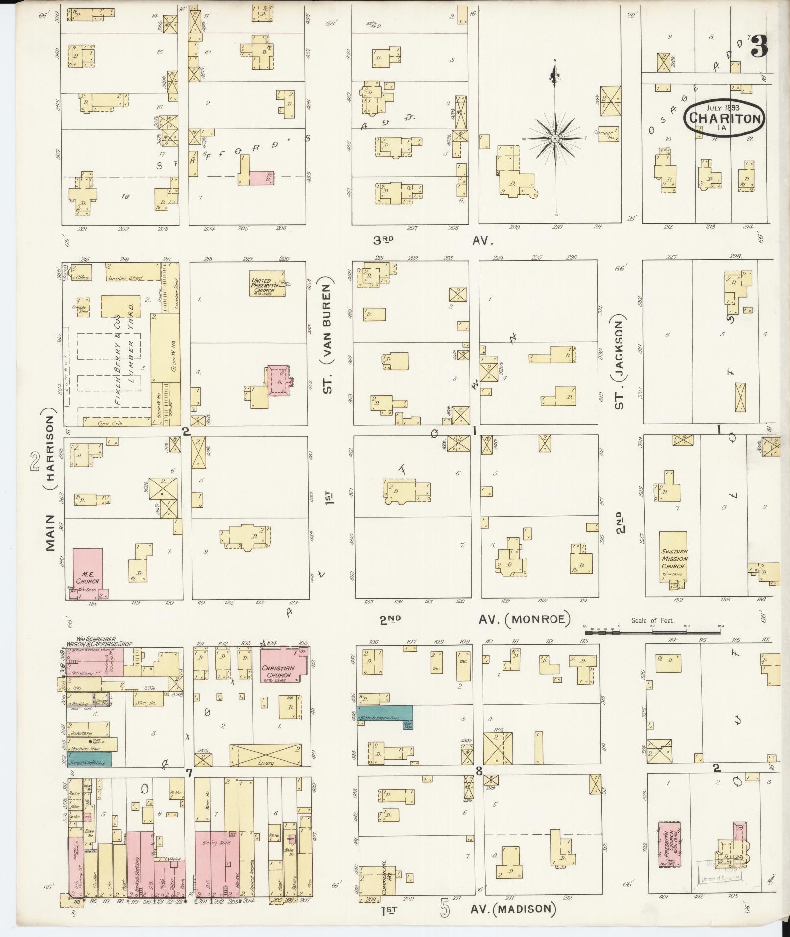 Sanborn Fire Insurance Map from Chariton, Lucas County, Iowa (1893), Sheet #0003 - Historic Sanborn Fire Insurance Map Print, vintage old map wall art