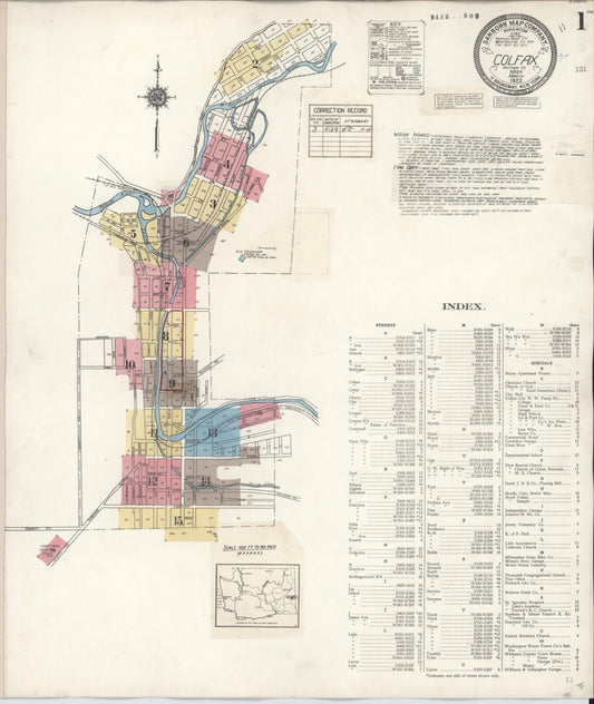 Sanborn Fire Insurance Map from Colfax, Whitman County, Washington (1939), Sheet #0001 - Historic Sanborn Fire Insurance Map Print, vintage old map wall art, antique decor, genealogy gift, Washington Washington map