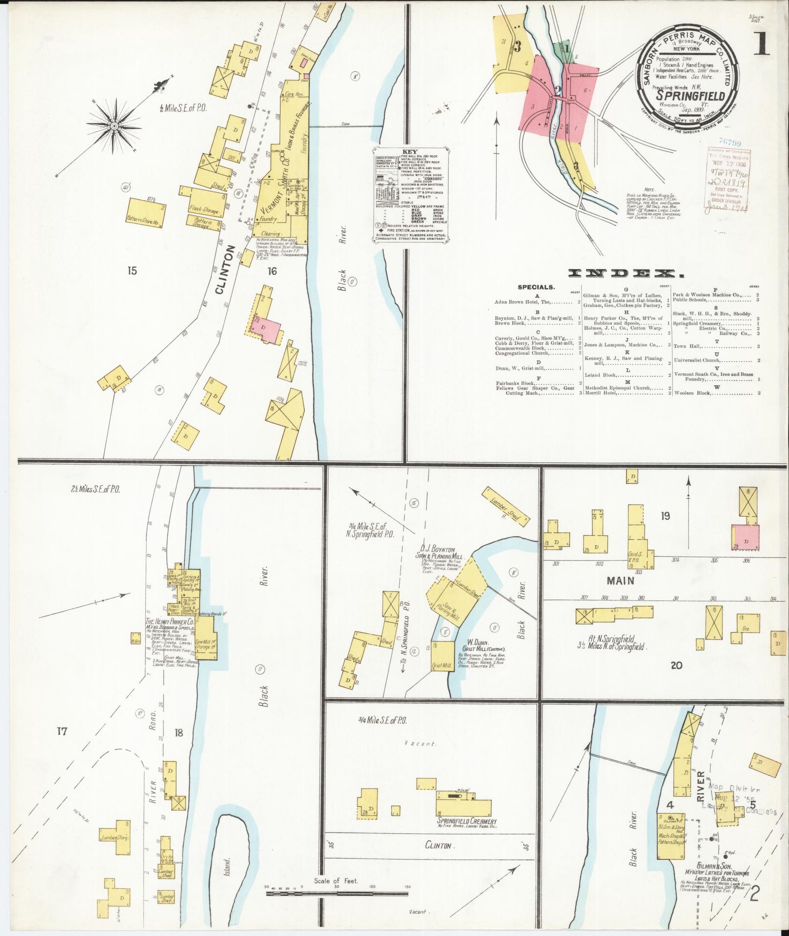 Sanborn Fire Insurance Map from Springfield, Windsor County, Vermont (1900), Sheet #0001 - Complete Map Set gallery image, historic Sanborn map, vintage wall art, Vermont Vermont