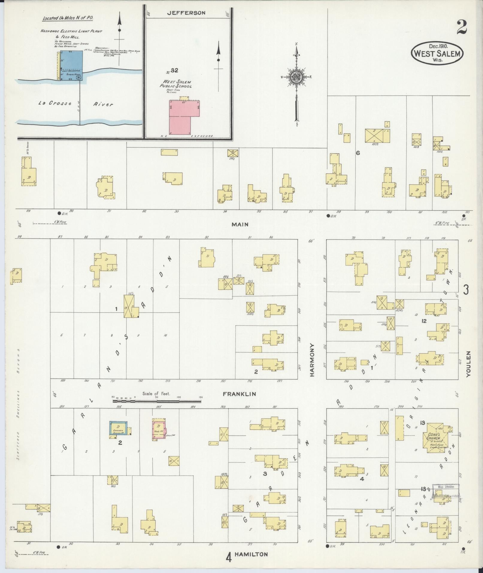 Sanborn Fire Insurance Map from West Salem, La Crosse County, Wisconsin (1910), Sheet #0002 - Historic Sanborn Fire Insurance Map Print, vintage old map wall art, antique decor, genealogy gift, Wisconsin Wisconsin map