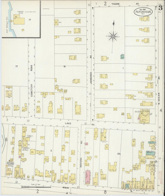 Sanborn Fire Insurance Map from Patchogue, Suffolk County, New York (1897), Sheet #0003 - Historic Sanborn Fire Insurance Map Print, vintage old map wall art, antique decor, genealogy gift, New York New York map