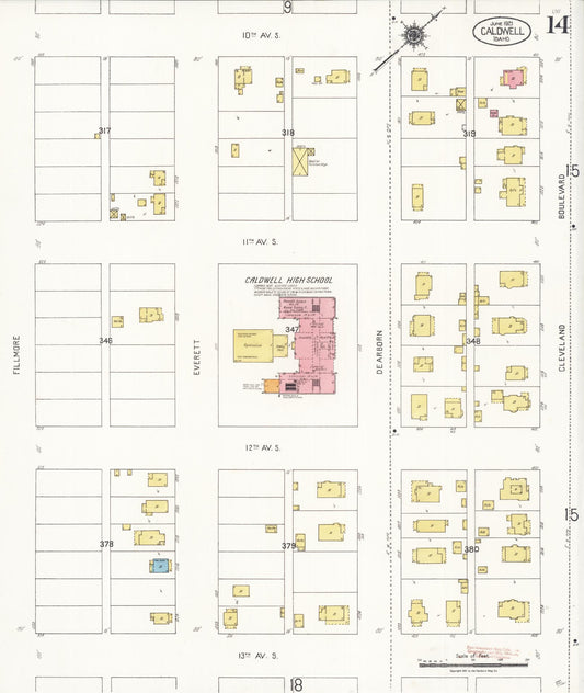 Sanborn Fire Insurance Map from Caldwell, Canyon County, Idaho (1921), Sheet #0014 - Historic Sanborn Fire Insurance Map Print, vintage old map wall art, antique decor, genealogy gift, Idaho Idaho map