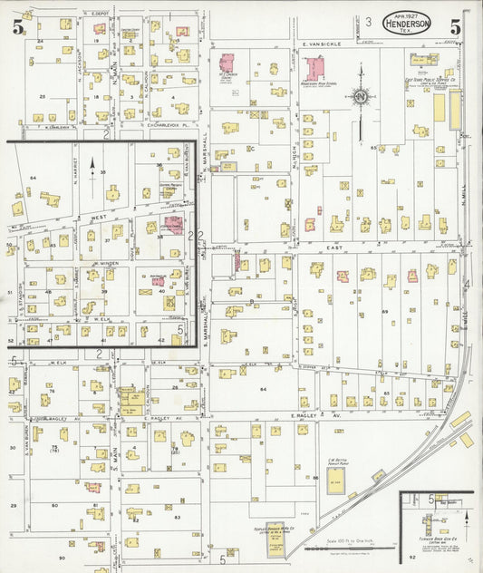 Sanborn Fire Insurance Map from Henderson, Rusk County, Texas (1927), Sheet #0005 - Historic Sanborn Fire Insurance Map Print, vintage old map wall art, antique decor, genealogy gift, Texas Texas map
