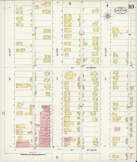 Sanborn Fire Insurance Map from Decatur, Morgan County, Alabama (1903), Sheet #0010 - Historic Sanborn Fire Insurance Map Print, vintage old map wall art, antique decor, genealogy gift, Alabama Alabama map