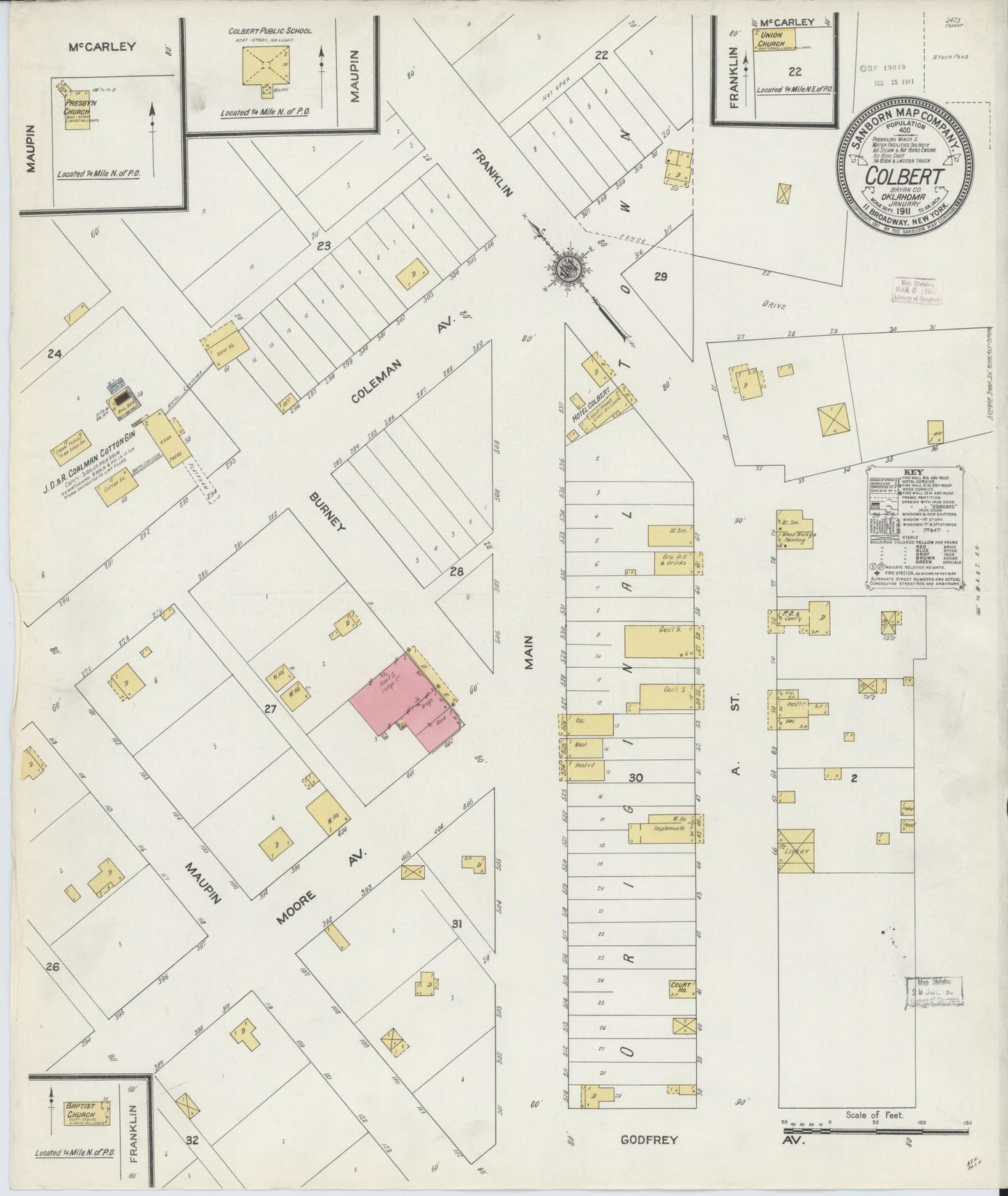 Sanborn Fire Insurance Map from Colbert, Bryan County, Oklahoma (1911), Sheet #0001 - Historic Sanborn Fire Insurance Map Print, vintage old map wall art, antique decor, genealogy gift, Oklahoma Oklahoma map