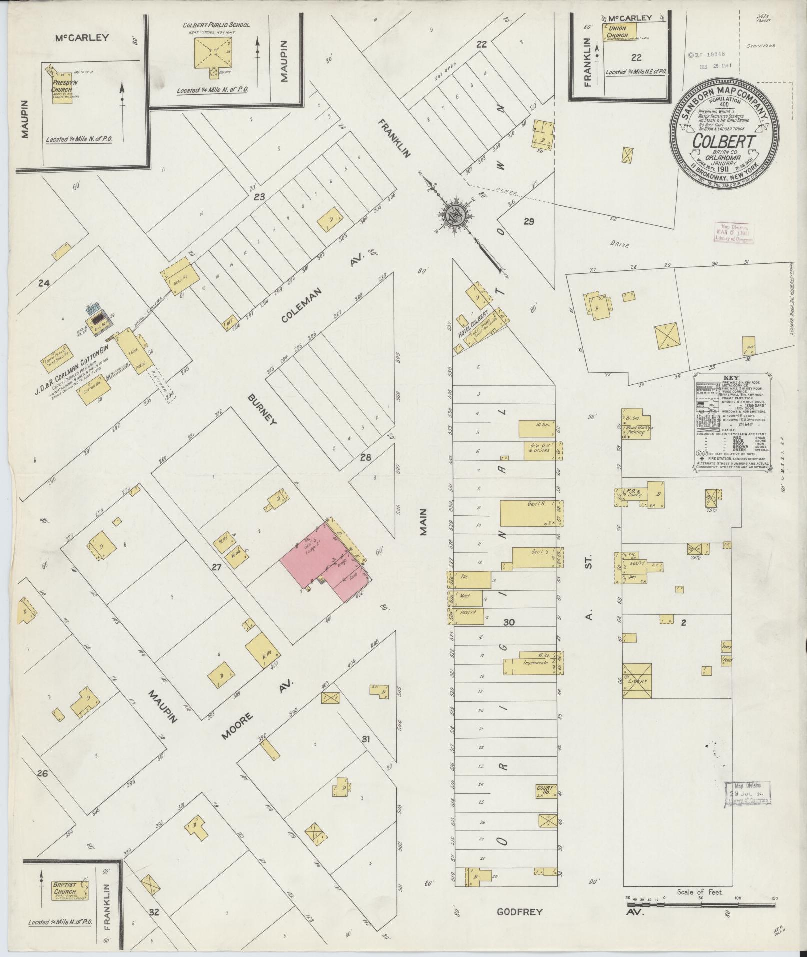 Sanborn Fire Insurance Map from Colbert, Bryan County, Oklahoma (1911), Sheet #0001 - Historic Sanborn Fire Insurance Map Print, vintage old map wall art, antique decor, genealogy gift, Oklahoma Oklahoma map